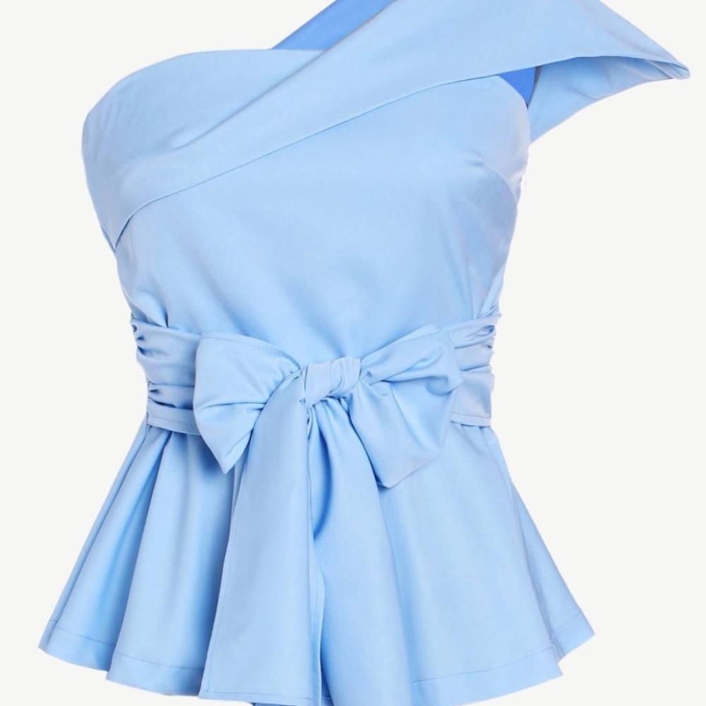 SHEIN Fold Over One Shoulder Belted Tailored Peplum Top - Picture 1 of 5
